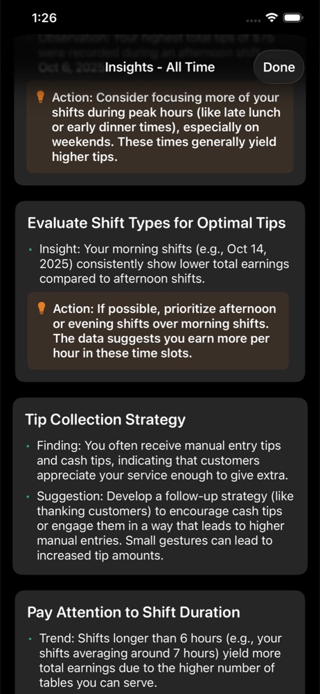 AI insights recommending higher-earning shift times and roles